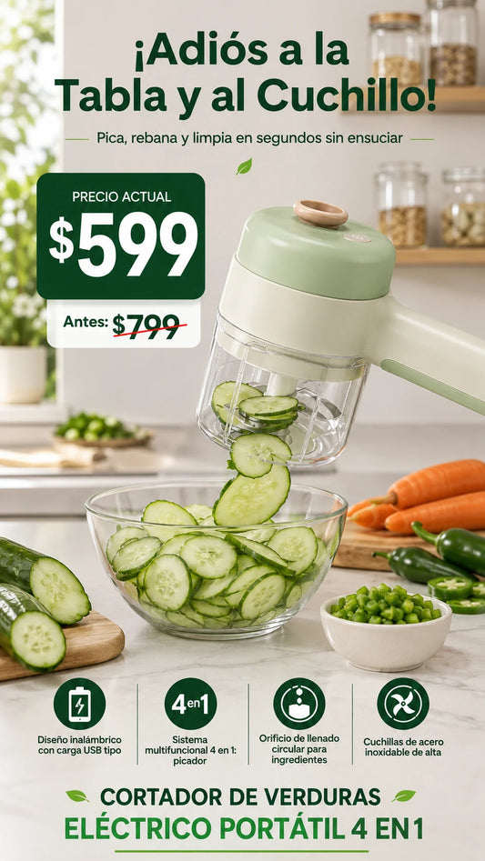 Cortador de Verduras Eléctrico Portátil 4 en 1